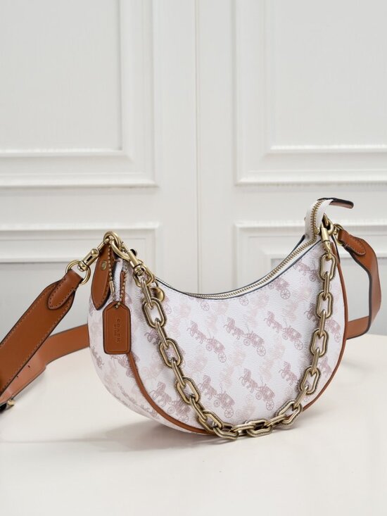 Coach Handbags - Coach Mira Horse & Carriage Print Crescent Bag with Chain - White/Brown